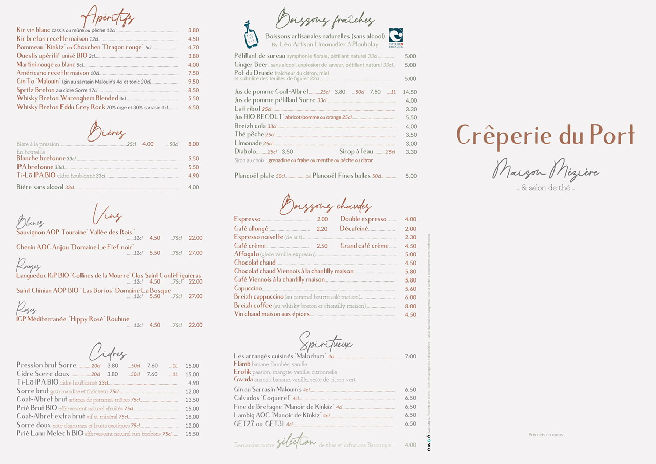 Menu Crêperie du Port page 2